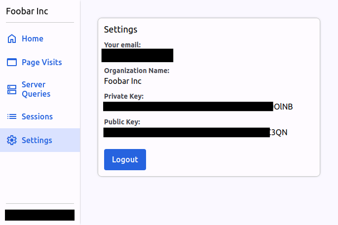 Settings screen on Catalyst dashboard